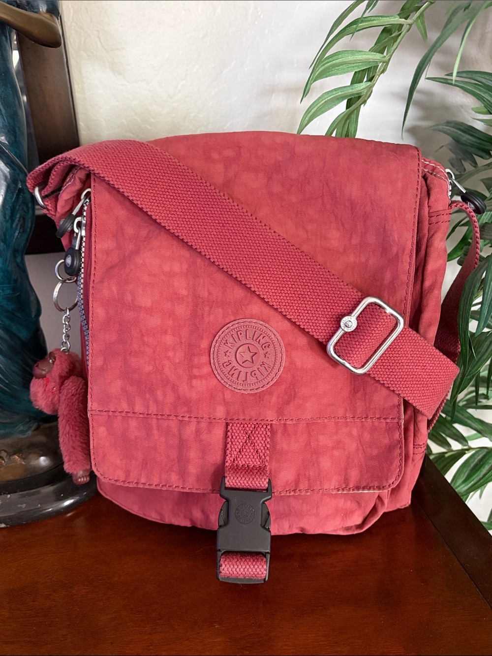 Kipling Brick Red Messenger Bag with Adjustable Strap